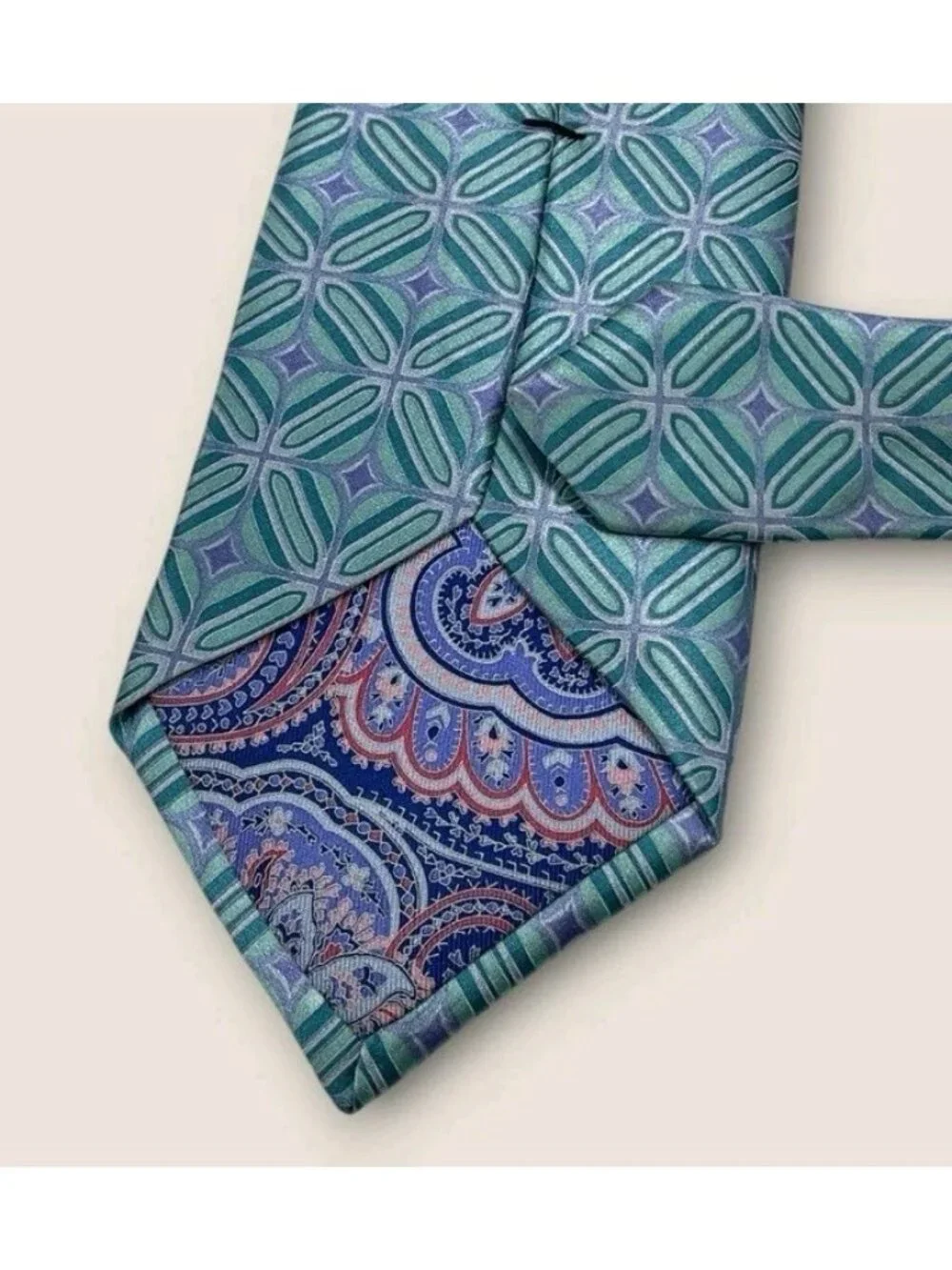 TED BAKER Silk Tie USA XL Green Purple Geometric W:3.5